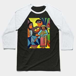 African Traditional Tribal Women Abstract Art Canvas Painting 6 Baseball T-Shirt